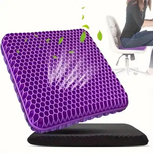 Double Thick Gel Seat Cushion  Purple Honeycomb Chair Pad for Back & Tailbone Pain Relief, Ergonomic Cooling Breathable Office Chair Mat, Non-slip Orthopedic Seat Cushion for Car & Gaming