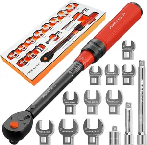 14-Piece Crowfoot Wrench Set, 3/8 Inch Drive Wrench with Metric Crowfoot Wrench Heads (10-19mm), 2 Extension Bars, 1/2"F - 3/8"M Joint, One Set for All Purposes