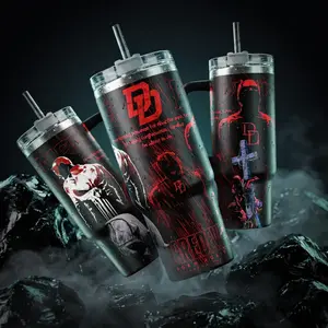 Daredevil Born Again Season 2 Tumbler 40oz with Handle/ 20oz No Handle, Straw Red Black DD Logo
