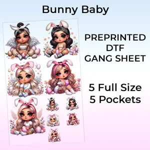 Ready to Press Bunny Angel Girl DTF or Sublimation GangSheets