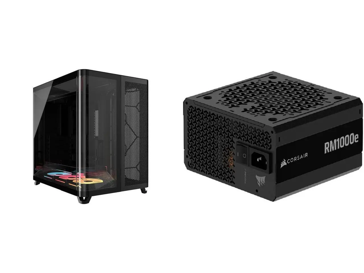 Corsair AIR 5400 LX-R RGB iCUE LINK Triple Chamber Mid-Tower PC Case-Black with 3x iCUE LINK LX-R RGB 120mm reverse-rotor fans and System Hub Pre-Installed, BTF Back Plug Motherboard Design CORSAIR RMe Series RM1000e 1000 W Power Supply
