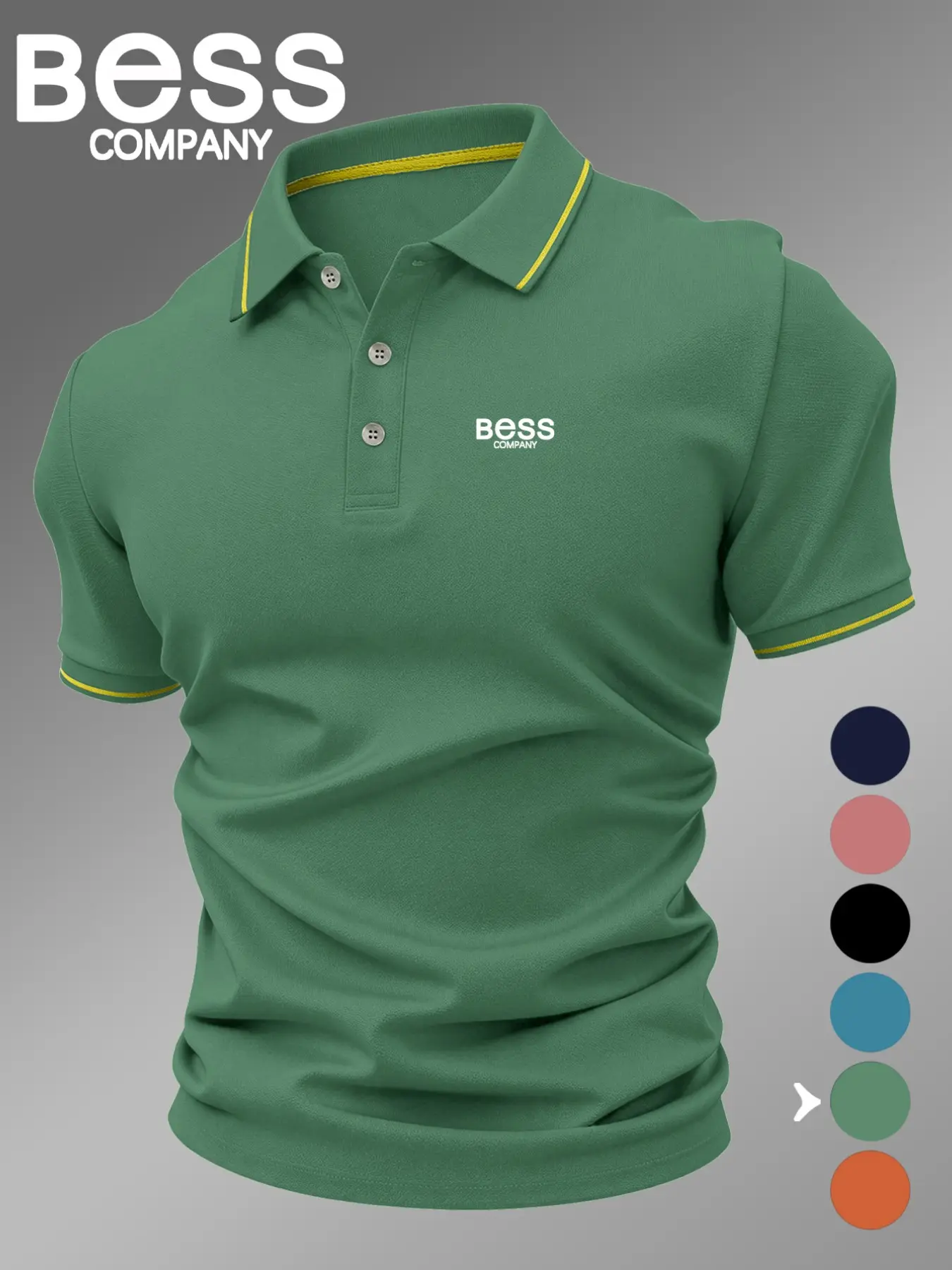Lb4789 Fashion Bess Logo Print Men's Polo Shirt, Elastic Casual Breathable Fabric Four-Season Comfortable Durable High-End Polo