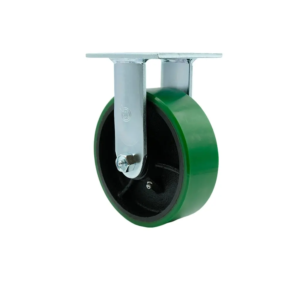 Service Caster SCC-30R620-PUR-GB Polyurethane on Cast Iron Rigid Top Plate Heavy Duty Caster with 6 in. Green Wheel - 1200 lbs Capacity per Caster