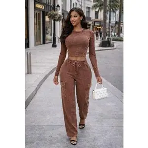 Velvet Mocha Mineral Wash Long Sleeve Top & Lounge Pant Set