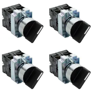 Rotary Switch - 2-Position Selector Switch Maintained - 22mm Mounting Hole - Electric NO NC Latching - 220VAC Voltage and 10A Contact Current - (4 Pack)