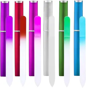 6 Pack Glass Nail File with Case, Crystal Fingernail Files Set, Double Sided Finger Nail Files, Professional Manicure Nail Care for Women, Christmas Gifts Stocking Stuffers