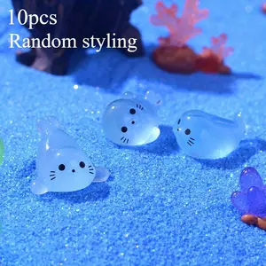 10pcs Glow-In-The-Dark Mini Seal Resin Figurines Ornaments, Artistic Creative Desktop Home Decor Gifts, Random Cute Cartoon Glowing Ocean Animal Models
