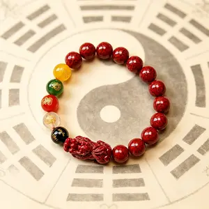Unisex beaded bracelet decorated with wealth-attracting Pixiu and Five Wealth Gods. Symbolizes good fortune and prosperity, rooted in traditional Chinese Taoist culture.
