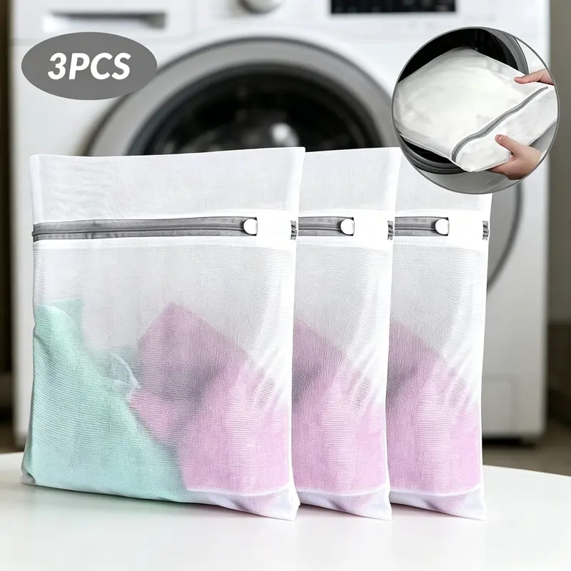 3PCS Mesh Drawstring Washing Bags - Durable Transparent Mesh Laundry Accessories, Machine Wash Safe, Washable, Gentle Wash Protection for Baby Clothes & Bras, Easy Monitoring