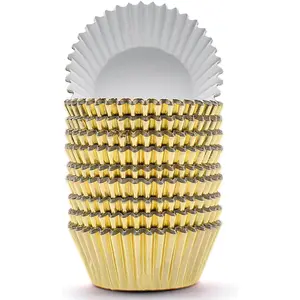 200 Pcs Gold Foil Cupcake Liners Standard Baking Cups Muffin Paper Cases