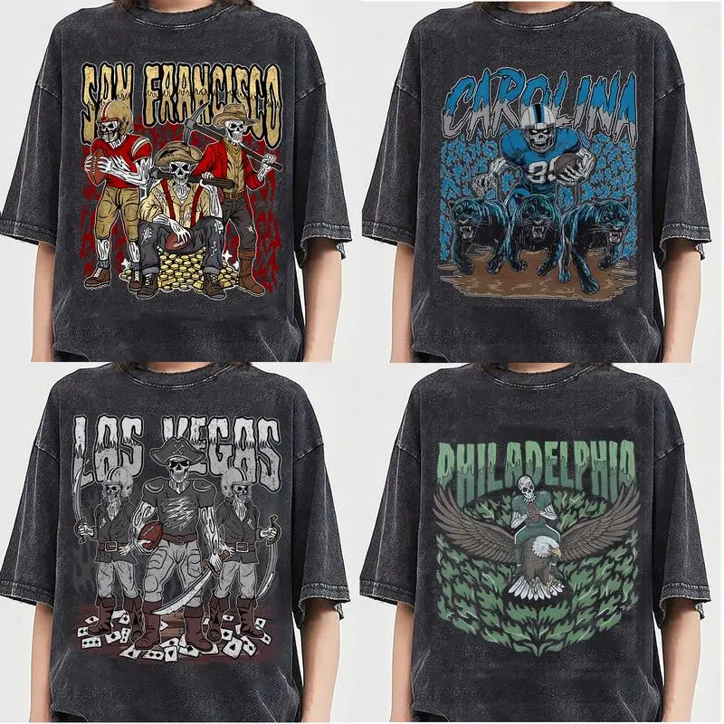 Comfort Colors All 32 Teams Football Skull Vintage Shirt T-Shirt - Pepper Color, Classic 90s All Team Football T-Shirt, Cowboy T-Shirt, Cowboy Football Game Day Shirt, Team Unisex Shirt Gift Football Fan Tailgating & Team Pride Men's Wear Top - HARSIN