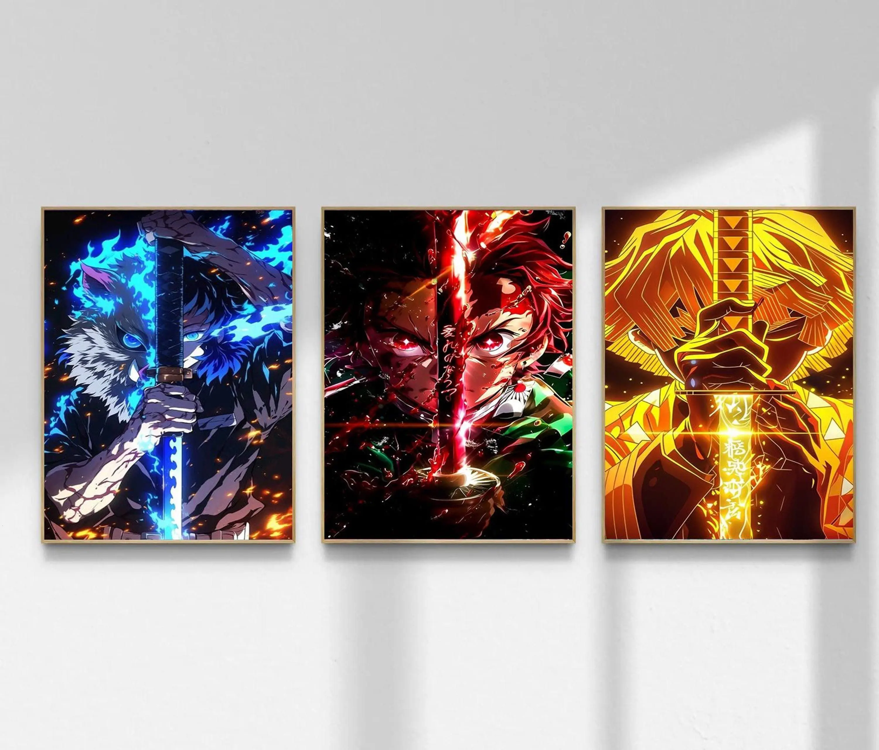 Demon Slayer Poster Set of 3, Tanjiro Zenitsu Inosuke Anime Wall Art, Kimetsu No Yaiba Poster Print, Manga Room Decor