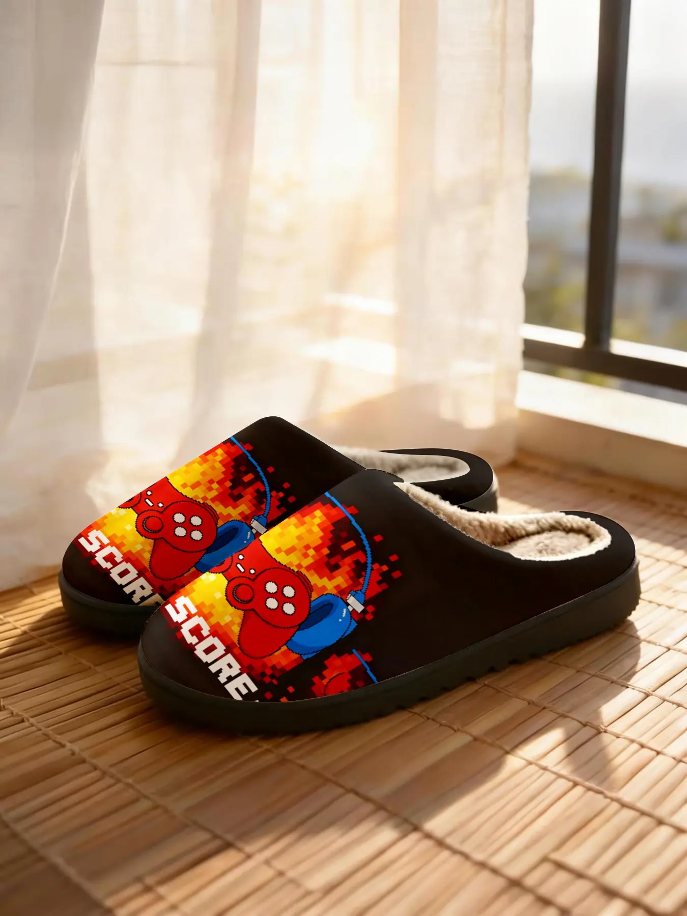 🎮 1 Pair Retro Game Controller Plush Slippers | Trendy Nostalgic Gaming Style | Cloud-Like Warm Fleece + Non-Slip Thick Sole | Eye-Catching Warm Pick for Gamers & Homebodies (Fall/Winter Home Wear)