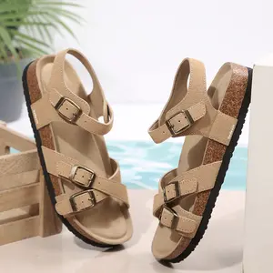 Women's Suede Sandals with Adjustable Buckles & Cork Bottoms Comfortable Summer Footwear for Walking & Beach Wear