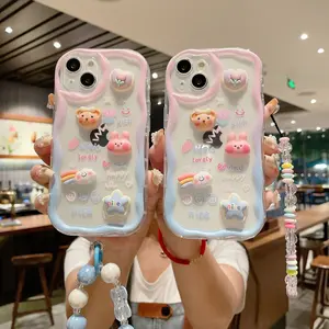 3D Cute Cartoon Kawaii iPhone Case - Pastel Pink & Blue