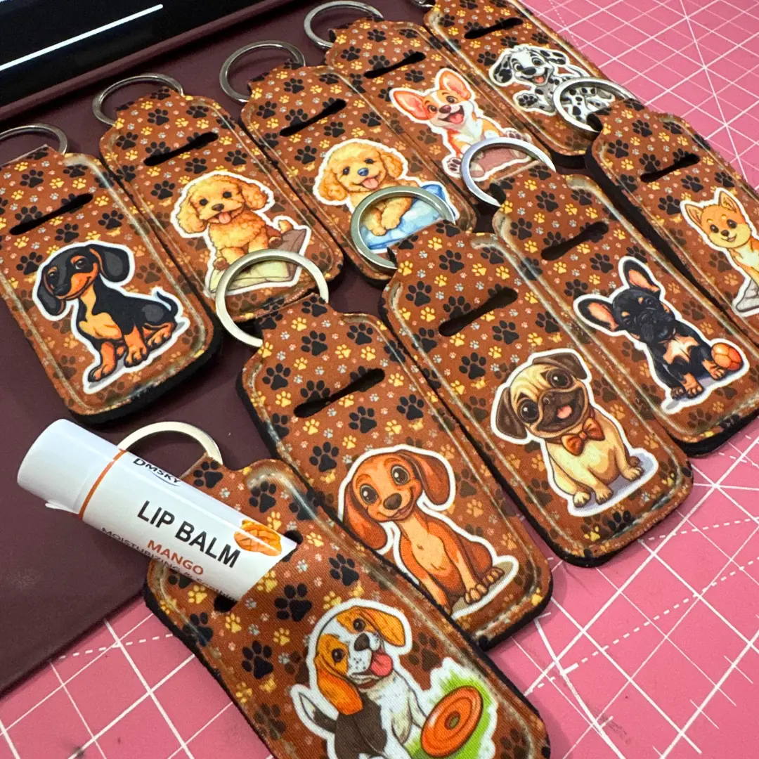 Dog Lover Lip Balm Keychain Holder: Sublimated Neoprene