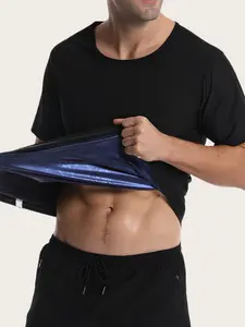 1 Count Men's Sweat Enhancing Fitness Shirts, Round Neck PU Material Heat Trapping Sauna Shapewear Tops, Opaque Slim Fit Athletic Tee, Waist Support Design Active Exercise Workout Wear, Workout Sportswear, Perfect for Daily Sports & Fitness