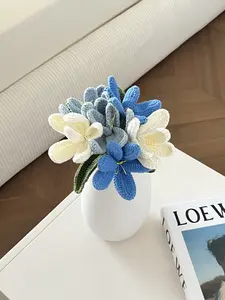 6-Piece Loop & Bloom Cotton Crochet Flower Bouquet - Decorative Set with Knitted Tulips, Handmade Craft Bouquet, Ready-to-Gift with Card for Mom, Girlfriend, Her, Home, Room Decor