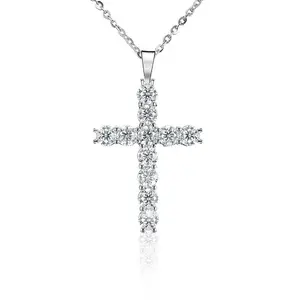 925 Sterling Silver Moissanite  Cross Necklace Pendant