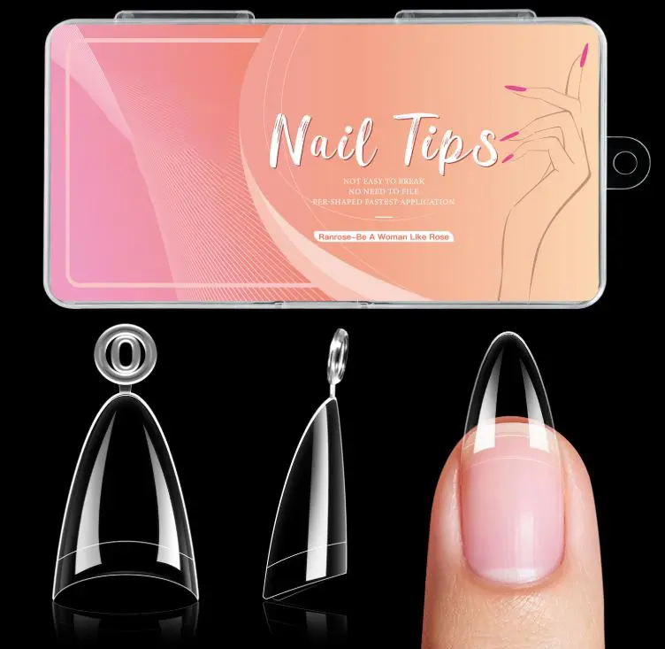 Long Almond Nail Tips with Handle, 240PCS Half Cover Acrylic Fake Nails, 12 Sizes No C Curve Gel Nail Extension Tips for Professionals DIY Beginners