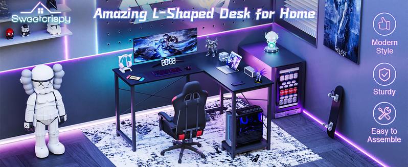 Sweet Furniture Computer Desk-50 Inch L Shaped Office Desk with Storage and CPU Stand, Modern Writing PC Wood Work Desk for Home Office Gifts gamer