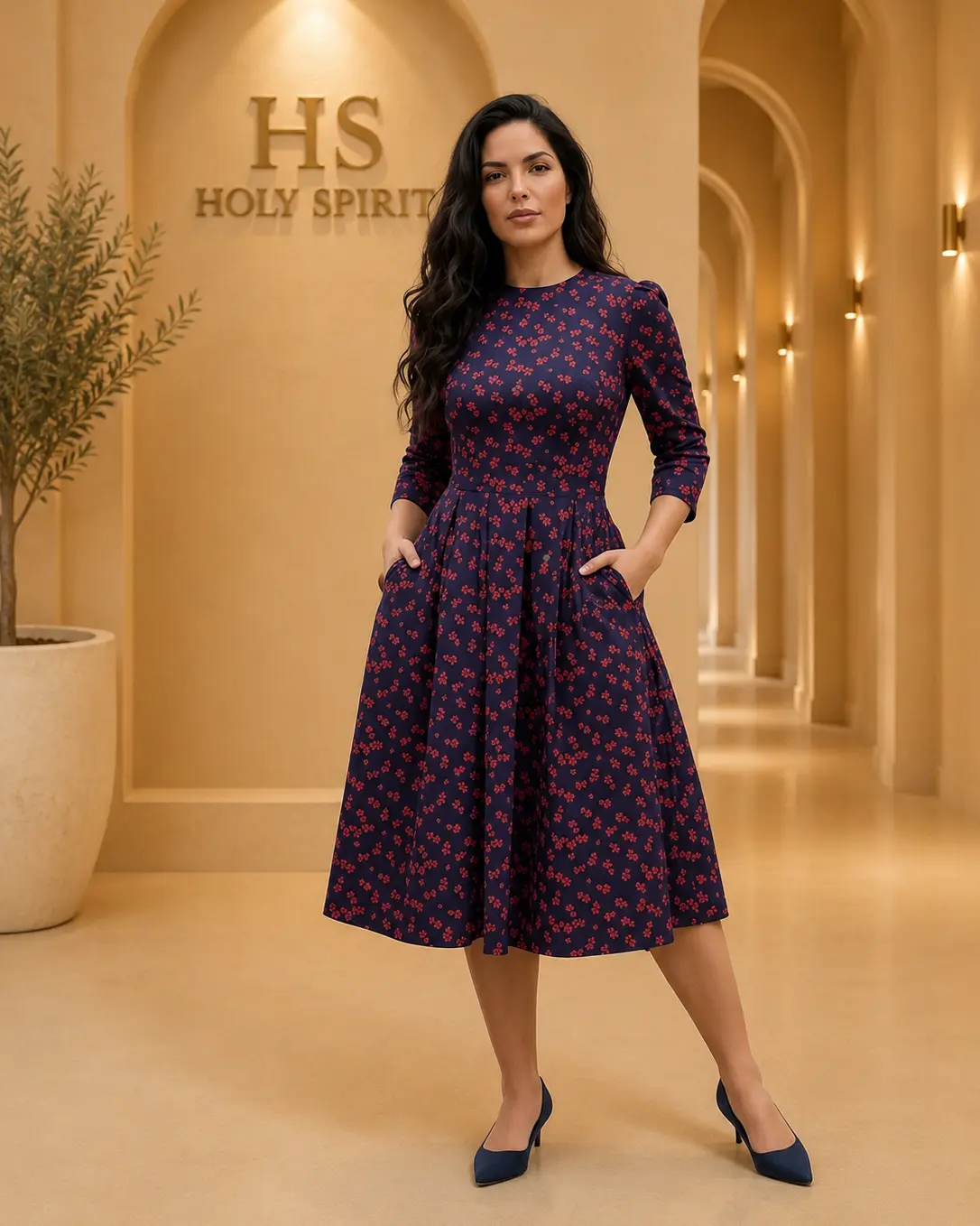 Midnight Blossom Midi Dress
