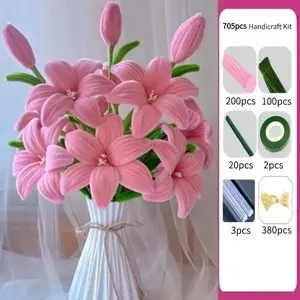 705pcs Lily Eternal Bouquet Gift Twist Stick DIY Kit, 10 Flowers & 3 Buds, Handmade Material Set, Perfect for Birthdays, Valentines, Mothers Day