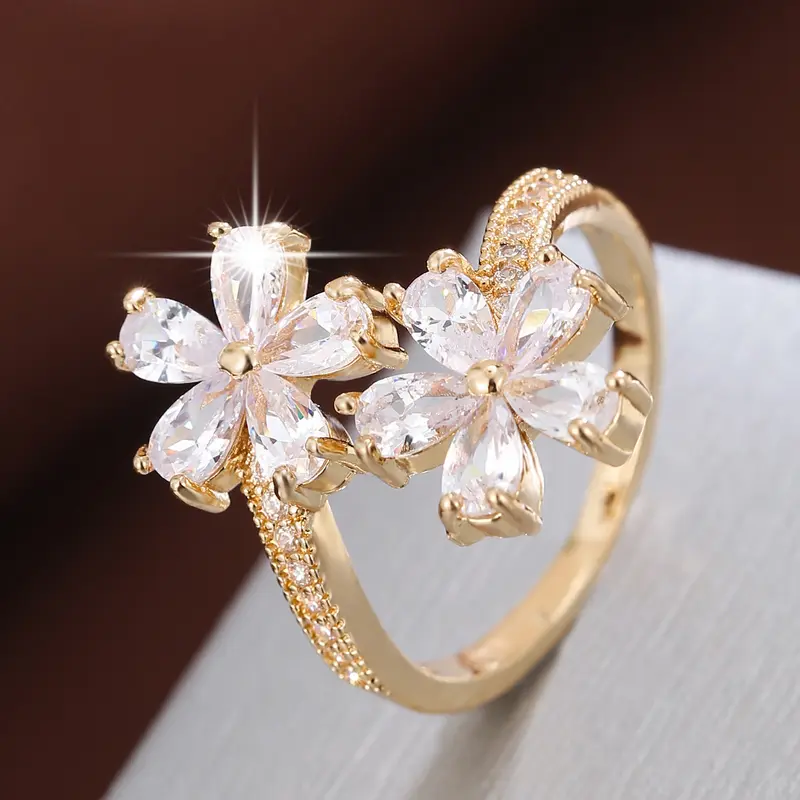 A fresh floral design with an artificial zircon opening for adjustable ladies' rings Adjustable Trendy Rings Cubic Zirconia Rings Beautiful Rings