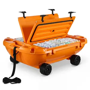 VEVOR Floating Cooler, 40 QT Floating Ice Chest with Dry Storage, Wheels & Tow Rope, Premium LLDPE Amphibious Drink Cooler for Water & Land, Cruise Stable on Lake, River, Pool, Beach, Kayak, Orange