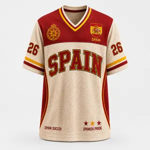 Custom Number Red Gold Soccer Jersey – Spain-Inspired Retro Mesh Sports Shirt, Personalized Fan Outfit