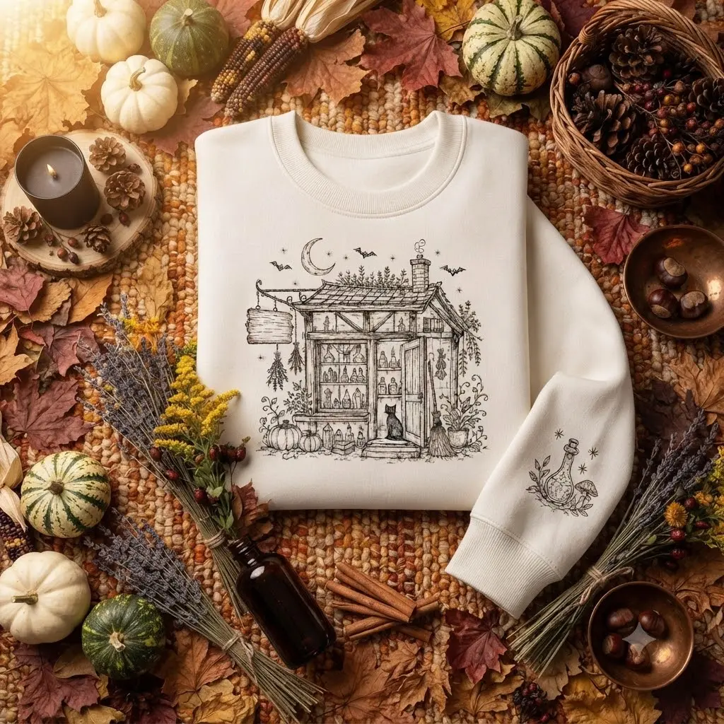 Embroidered Witch Apothecary Sweatshirt, Witchy Halloween Shirt, Potion Shop Sweater, Gothic Witch Gift, Skeleton Farm Sweater, Spooky Gift