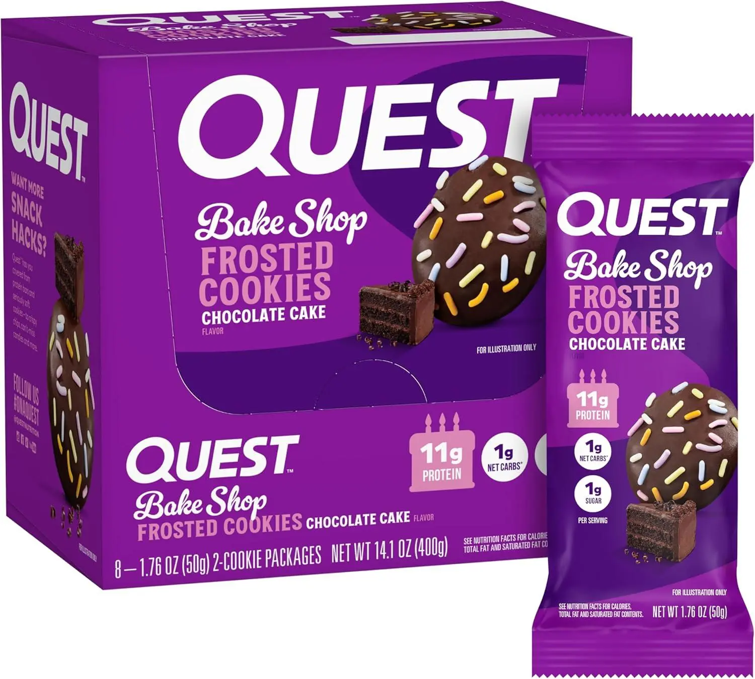 Quest Protein Frosted Cookies Chocolate Cake 1.76 oz 8ct