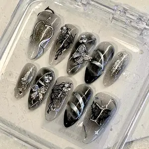 NailPhoria GOTHIC GRACE - Handmade Press-On Nails | Reusable, Salon-Quality, Long-Lasting, Glossy Design