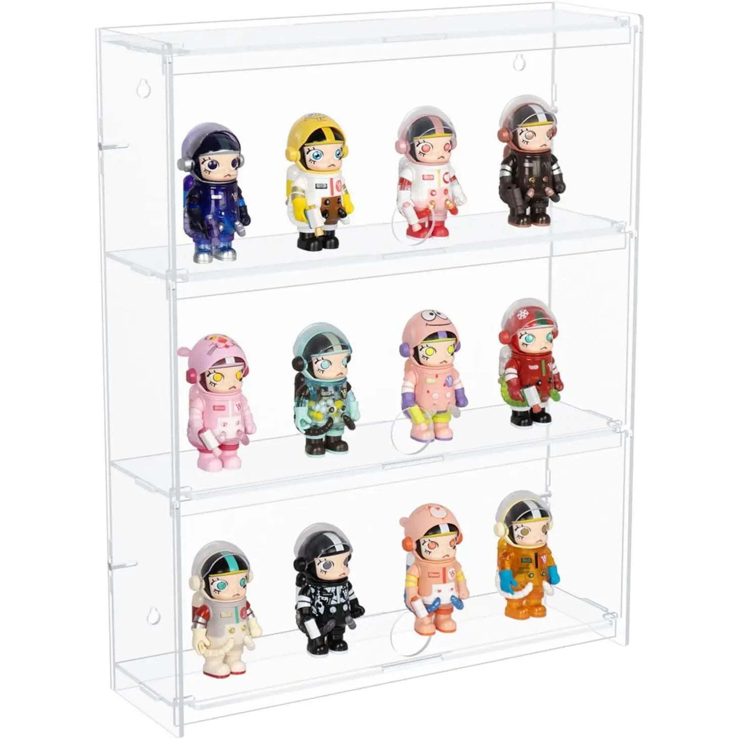 3 Layer Wall Shelf Clear Acrylic Display Case for Collectibles, Mini Figures, Pop Mart, Labubu, Sonny Angel, Smiski - Assemble Dustproof Acrylic Display Box with Door (12x3.7x15.3 inch)