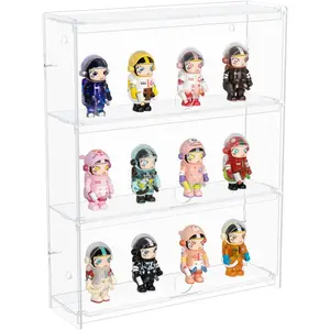 3 Layer Wall Shelf Clear Acrylic Display Case for Collectibles, Mini Figures, Pop Mart, Labubu, Sonny Angel, Smiski - Assemble Dustproof Acrylic Display Box with Door (12x3.7x15.3 inch)
