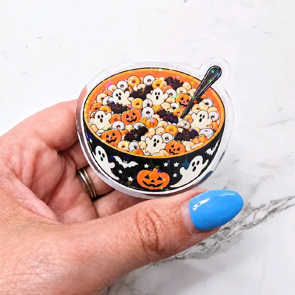 Appalachian Artisans Magnetic Collapsible Grip/Stand for Kindle, iPad, iPhone, Smartphones, Kindle Holder, Halloween Kindle Accessories / Spooky Season Halloween Cereal Bowl Design