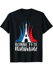 French Bastille Day T-Shirt, Soft Comfortable Fabric, Unisex Slogan Design(Recommend ordering one size up), Casual Short Sleeve, All Seasons, Fitted H-Type
