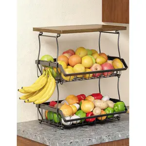 Fruit And Vegetable Basket, Fruit And Vegetable Storage Cart, Wire Storage Basket For Onions And Potatoes, Fruit Bowl, Black Organiser Racks