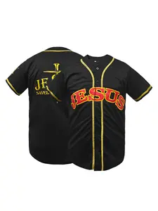 Men's "JESUS" Stitched Baseball Shirt, Casual Short Sleeve V-Neck Comfortable Breathable Baseball Jersey, Button Front T-Shirt, Outdoor Sports & Games, Parties,Unisex, All Seasons