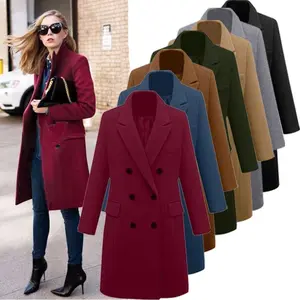 Fall/Winter2020EuropeanStationMid-LengthplusSizeWoolenWomen'sCoatSeven-ColorSize8Double-BreastedWoolenCoat