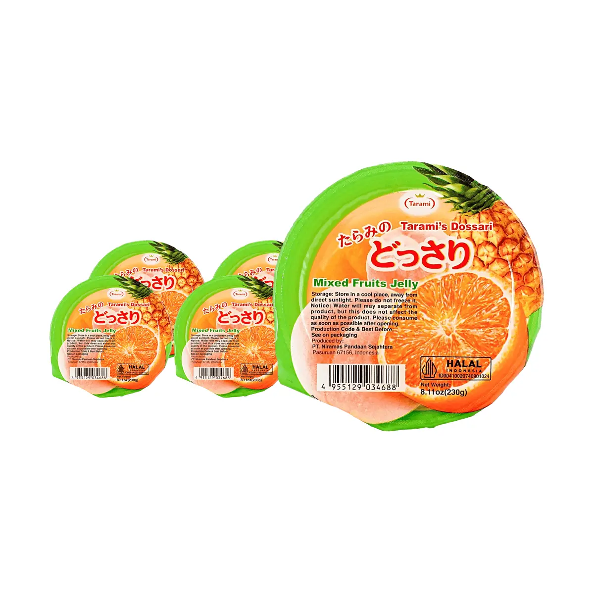 TARAMI Japanese Assorted Fruit Jelly 5-Pack (230g Each) - Real Fruit Chunks, Refreshing & Guilt-Free Dessert