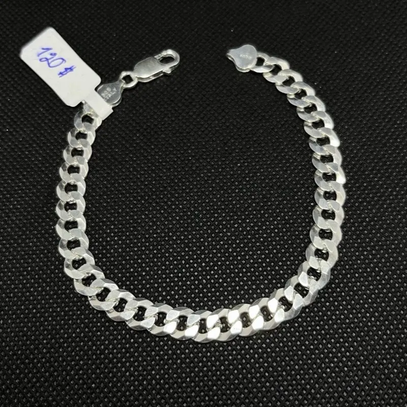 Esclava De Plata 925 Italiana Con Tejido Cubano 9 Inch