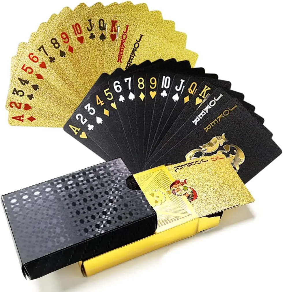 Waterproof Plastic Playing Cards - Durable Cool Deck of Cards - Standard Index Professional Premium Poker Cards - Vintage Casino Themed Card Games for Families or Adults - Gold Diamond Style