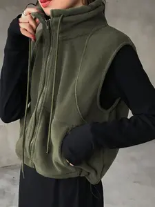 Women's Zipper Fleece Vest, Casual Versatile, Perfect for Autumn Winter, Daily Wear, Street Style, Comfortable and Stylish