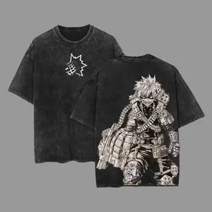 Acid Washed Anime Graphic T-Shirt, a Unisex Heavyweight Cotton Top in an Oversized Fit with Short Sleeves and a Round Neck for Everyday Wear