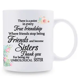 1pc, 11oz, Bestie Unique Friendship Gift - Women's Non-Biological Sister Ceramic Coffee Mug, Recyclable, Perfect for Summer & Winter Beverages, Safe Comfortable Grip, Room & Home Decor, Party & Birthday Present, Food Service Equipment & Supplies