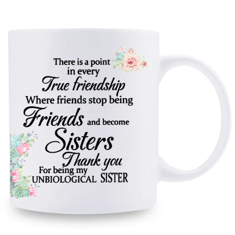 Women's 11oz Non-Biological Sister Ceramic Coffee Mug - 1pc Aesthetic Coffee Cup with Handle, Washable Recyclable Reusable Drinkware, Unique Bestie Friendship Birthday Gift, Kitchenware Home Decor, Modern