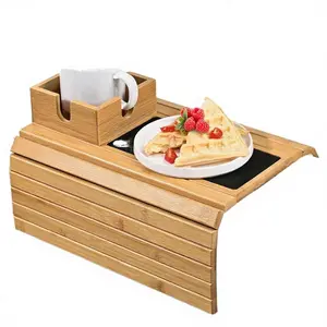 Adjustable Sofa Armrest Table, Detachable Cup Holder Design, Foldable & Portable Storage Solution for Remote Control Phone Snacks