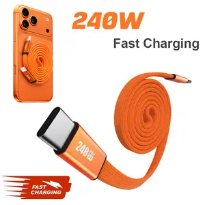 240W Usb-c Super Fast Charge Cable, PD 5A Fast Charging & Data Sync, Type-C Flat Braided Magnetic Portable Charger Cord for iPhone 15/16/17 Pro Max/iPad/Airpods/Samsung Series Phone Accessories