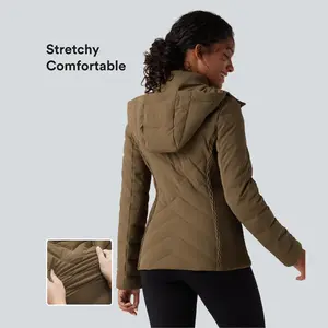 Halara Removable Hood Shirred Casual Quilted Jacket with Pockets